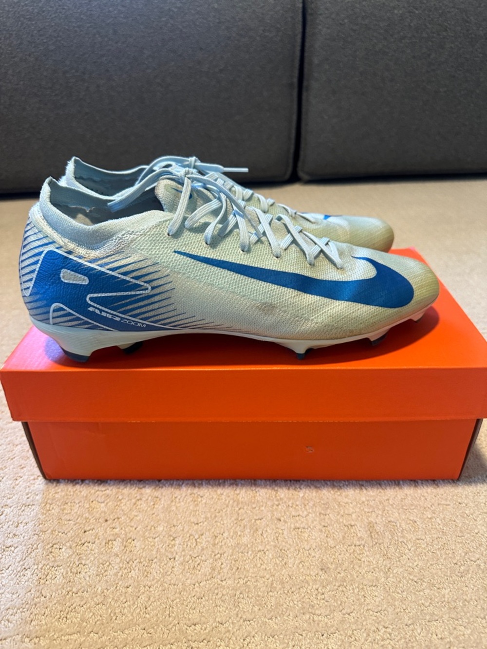 Nike Zoom Vapor Mercurial 16 Pro Light Blue Soccer Cleats with Blue Swoosh